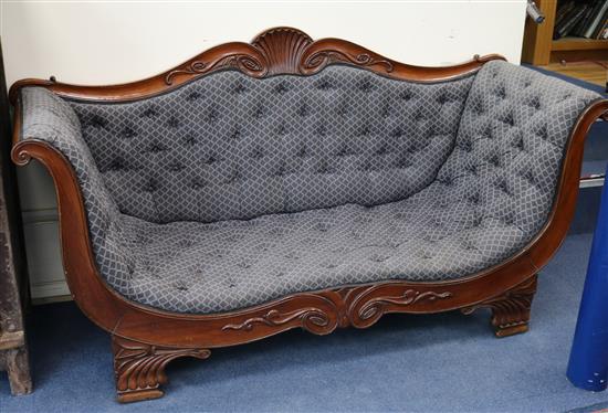 A Continental mid 19th century mahogany scroll-end settee W.185cm